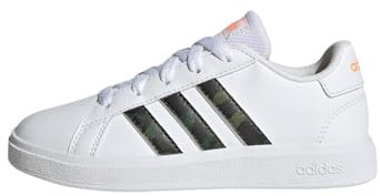 adidas Unisex - Bambini e ragazzi Grand Court Lifestyle Lace Tennis Shoes, Cloud White Cloud White Orange, 38 EU