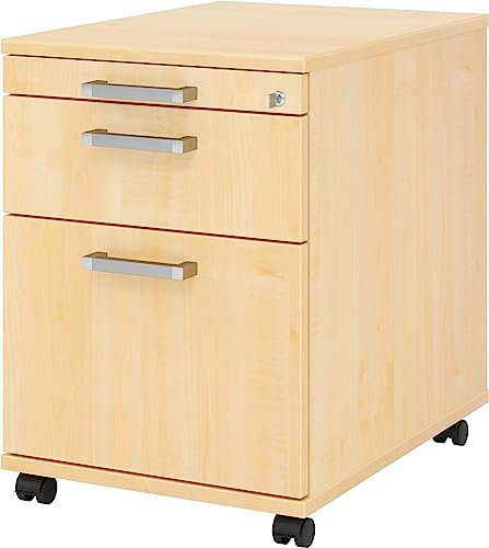 bümö Rollcontainer mit Hängeregistratur, Container abschließbar aus Holz in Ahorn - Rollwagen für's Büro mit Hängeregister als Schreibtisch Unterschrank od. Bürocontainer m. Chromgriffe