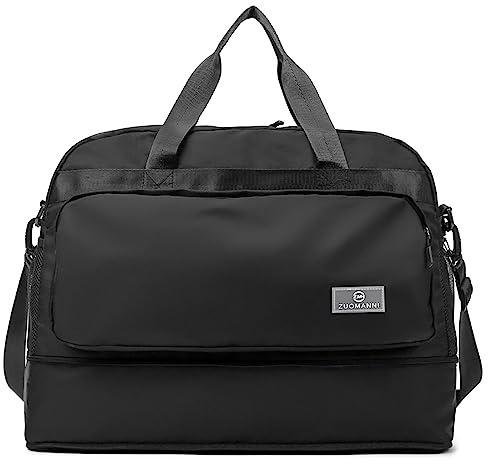 Vllcsla Sporttasche Groß Reisetasche Damen Ausbaufähig 37,7 L bis 50,7 L, mit Nassfach, Sporttasche Tisch Tennis, Trainingstasche Ausbaufähig, Wasserdicht Schwimmtasche Urlaub Sport, Schwarz