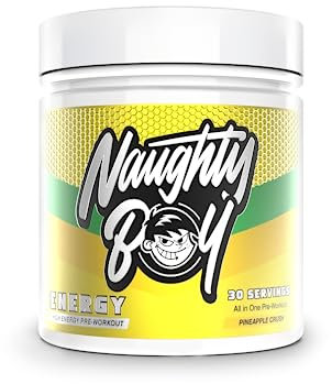 Naughty Boy High Energy Pre Workout Powder with Beta Alanine, Citrulline & Caffeine Supplements for Men & Women Clinically dosed Energy Drink- 390g/30 Servings (Pineapple Crush)