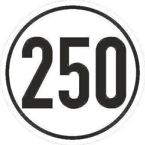 WildeBabsKLBT 20cm 2Stück Hochwertige Schild Aufkleber-Folie Sticker Decal 250-kmh Geschwindigkeitsschild max. Geschwindigkeit StVZO §58.SVG 20mm DIN-1451 VZ 274-250 S484