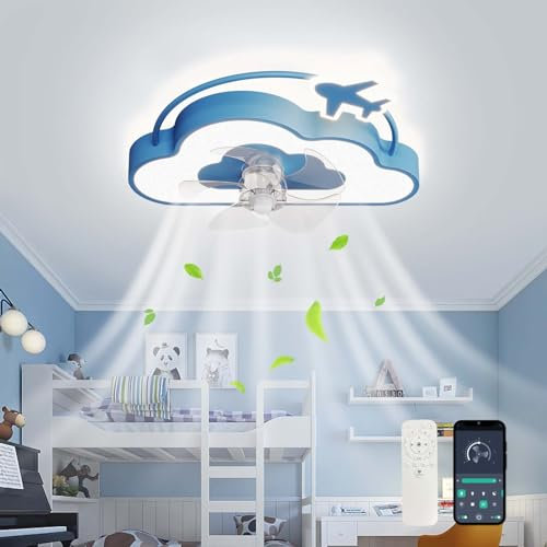 Bambini Ventilatore Da Soffitto Con Luce E Telecomando Silenzioso Lampadario Ventilatore Da Soffitto Nuvola LED Dimmerabile 6 Velocità Reversibile Plafoniera Con Ventilatore Per Camera Da Letto-Blue