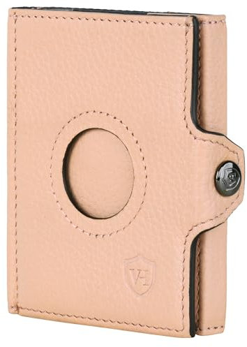 VON HEESEN Airtag Slim Wallet mit XL Münzfach & RFID-Schutz - Airtag Portmonee Herren klein aus echtem Leder - Mini Geldbörse - Kreditkartenetui Kartenetui - Portemonnaie Geldbeutel (Rose)