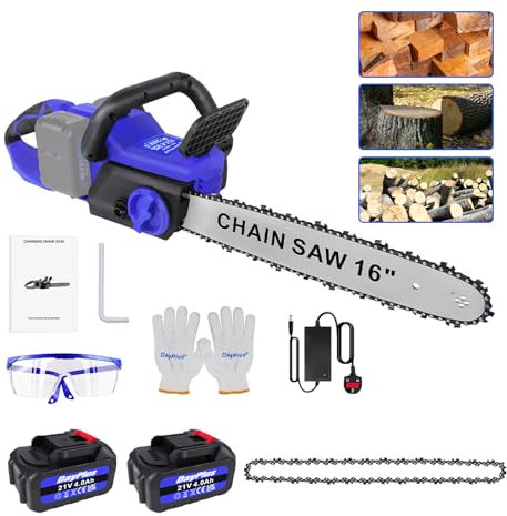 Cordless Chainsaw - 1200W / 36V 16 Bar Powerful Electric Chainsaw, Lightweight, Automatic Chain Lubrication, Electric Chain Saws for Cutting Wood Home Garden Gardening Farm (2 Batteries, 2 Chains)