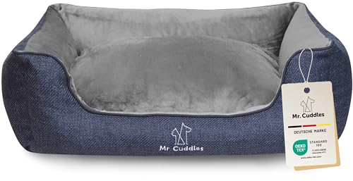 Mr. Cuddles Hundekorb Pablo - Tierbett herausnehmbares Innenkissen - Hundekissen waschbar - Für kleine Hunde oder Katzen - Öko Tex 100 - Blau - Größe M: 80x50cm