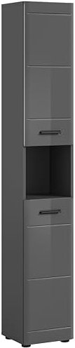 xonox.Home Badezimmer Soft Hochschrank Schrank Kommode hoch Badschrank hochschrank Bad Hochschrank schmaler Schrank in Front grau Hochglanz MDF TZ Korpus grau Nb., ca.30x180x30 cm
