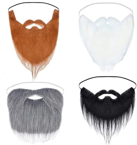VYZUTR 4 Stück Gefälschte Bärte & Schnurrbärte, Lustiges Kostümzubehör, künstliche Bärte für Halloween, Karneval, Weihnachtsfeier, Maskerade, für Erwachsene