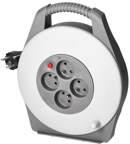 Miratic Rallonge Electrique avec Enrouleur Electrique 4 Prises 2P+Z Câble PVC H05VV-F 3x1mm2 Rallonge Electrique 10m Norme de prise : française (type E)