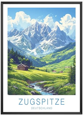 MJ-GRAPHICS® | Vintage Reise Poster Set - Zugspitze Alpen, Deutschland Berglandschaft - Fine Art Kunstdruck 300g - A3 Qualitätsdruck Travelposter im Retrostil mit intensiven Farben - ohne Rahmen