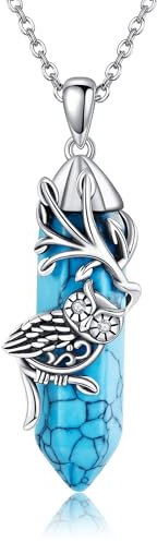 HUKKUN Eulen Kette Silber 925 Eulen Anhänger Halskette Baum Türkis Eulen Schmuck Damen