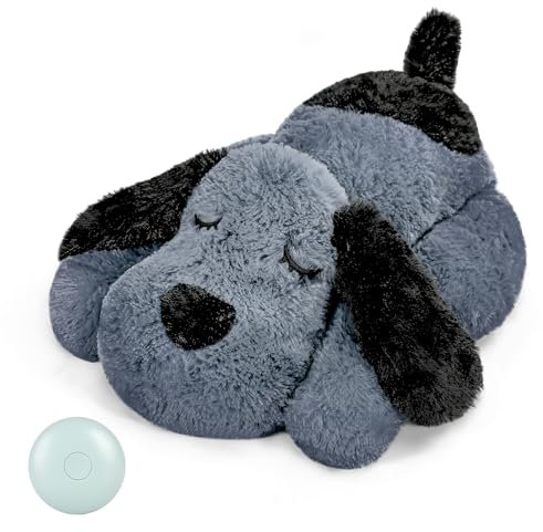 WEOK Heartbeat Welpe Plüsch Hundespielzeug, Welpe Herzschlag Stofftier für Hunde Angst Linderung Verhalten Hilfe Spielzeug, Herzschlag Plüschtiere für Hunde (Grey)