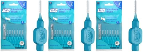 TePe Interdental Brush, Original, Blue, 0.6 mm/ISO 3, 8pcs, Plaque Removal, efficient Clean Between the Teeth, Tooth Floss, for Narrow Gaps (Pack of 3)