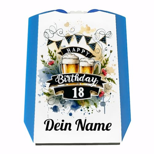 Personalisierbare Parkscheibe zum 18. Geburtstag, rustikal mit Biermotiv und Happy Birthday. Perfekt für Führerschein-Neulinge!