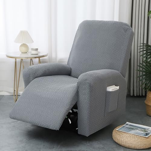Kuabiz 4-Teilig Sesselbezug Sesselschoner für Relaxsessel,Einfarbig Samt Stretchhusse,Stretch Sessel Überzug mit Taschen,Sessel Bezug,Sofabezug