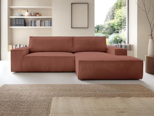 Vente-unique-Ecksofa mit Schlaffunktion - Ecke rechts - Cord - Rosa - Amelia