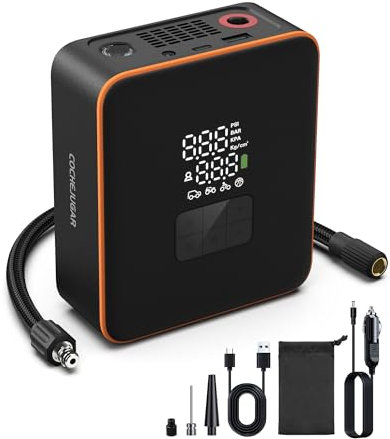 COCHEJUGAR Portable Tire Inflator Air Compressor- Cordless Air Pump for Car, SUV, Bicycles, and More - 5X Faster Inflation with 7800mAh 12V DC Dual Power Electric - Digital Pressure Gauge (150 PSI)