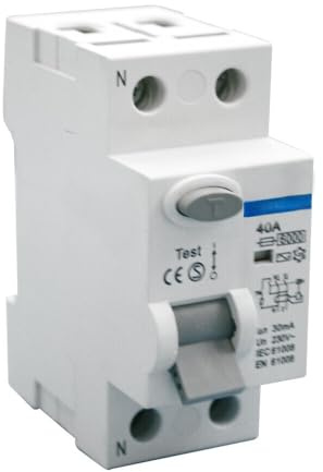Interruptor diferencial 1P+N 40A 0.030A 6kA para protección eléctrica, previene sobrecargas y cortocircuitos en instalaciones eléctricas.