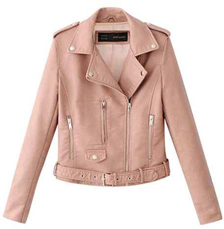 Blouson bomber court pour femme | Veste de moto en cuir noir avec fermeture éclair intégrale - Veste de moto confortable à revers court pour femme - Manteau de motard punk - Manteau décontracté pour