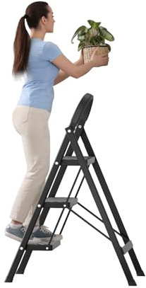 tinysiry Escabeau pliant à 3 marches, échelle pliable avec larges marches antidérapantes, tabouret portable en acier de 330 lb, escabeau robuste pour adultes, maison, camping-car, travail plein 1