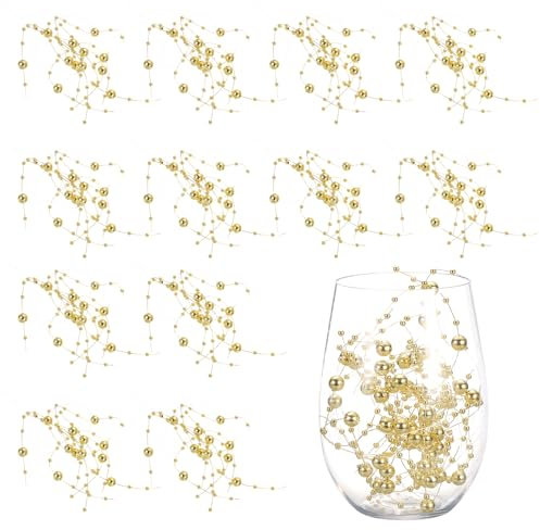 sourcing map 12pcs Artificial Pearl String for Floating Candle, 9.8 Beads Pearl, Gold