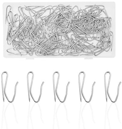 Metal Curtain Hooks - 50 Pcs Heavy Duty Zinc Metal Drapery Pin Hooks, Pinch Pleat Curtains Hook Come with Storage Box, Heavy Duty CurtainHooks for Window, Door, Shower
