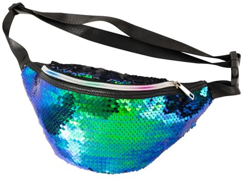 BOFUNX Damen Bauchtasche Pailletten Glitzer Gürteltasche Grün Schwarz Brusttasche Meerjungfrau Kostüm Accessoires für Fasching Karneval Mottoparty