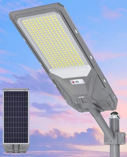 JAYNLT X-12000W Lampadaire Solaire Exterieur, 6500K Projecteur Solaire avec Télécommande, IP68 Étanche Lampe Solaire Exterieur Puissant avec Detecteur de Mouvement pour Garten, Garage, Parking