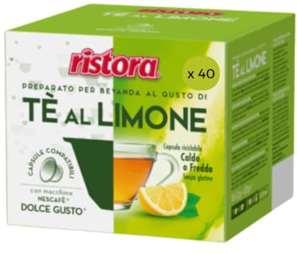 40 Capsule Thè al Limone Compatibile con Dolce Gusto Ristora, Bevanda Monodose Gusto Tè Solubile