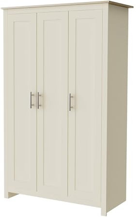 Nera 3 Door Wardrobe with Shelves and Hanging Rail Tall Wardrobes for Bedrooms Storage (Cream on Oak)