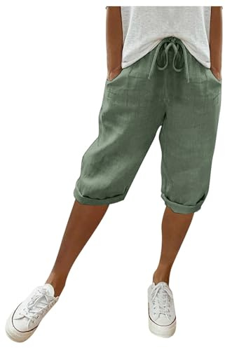 Short en Lin Femme 2025 Fluide été Ete Chic Grande Taille Bermuda Ample Pas Cher Vetement Pantacourts Chics Décontracté Elastique Shorts Et Bermudas Casual Grande Taille Pantalons Court De Plage