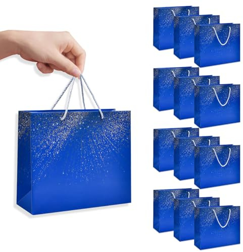 12 Stück Geschenktüten, Blaue Sternenhimmel Geschenktüte, Mittelgroße Horizontale Geschenktüte Geburtstag mit Griffen, für Geburtstagsfeiern, Shopping, Hochzeiten, Brautjungfern, Partygeschenke