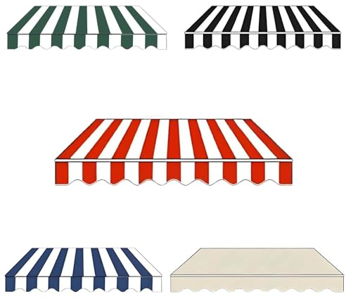 Außen Markisen Ersatzstoff Wasserdicht Markisenstoff Wechseln 200x150cm 300 x 200 m 400x200cm Sonnenschutz Markisentuch für Garten mit Volant(Red White,300x200cm)