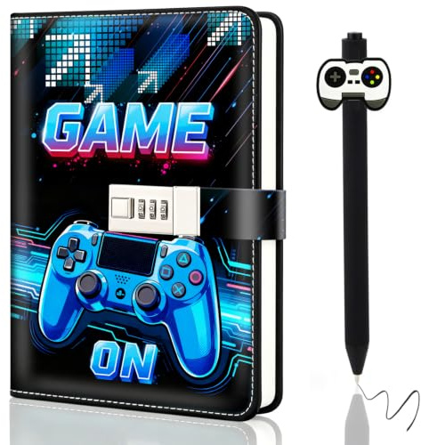 UNAINE Tagebuch mit Schloss, Tagebuch Jungs Kinder Yagebuch mit Code | Einschulung Geschenke für 8 9 10 11 12 13 14 15 16 Jungen Teenager, Geburtstag Junge, Notizbuch Kinder, Game Notizbuch (Blau)