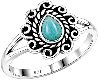 Meadows Ring aus 925er Sterlingsilber, handgefertigt, Vintage-Design mit birnenförmigem Cabochon für Damen (R-30)
