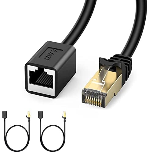 J&D 2 Paquetes Alargador RJ45 Cat6, Alargador RJ45 Cable Ethernet Macho a Hembra Compatible con Estándares Cat6/5e/5, Adaptador de Red Para Gigabit 1000Mbps, Conexión Blindada, 0,9 Metros