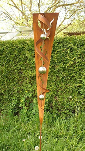 Gartendekoshop24 – Gartendeko Gartenstecker „Andrea“ aus Rost, 200 cm mit 3 Edelstahlkugeln, Edler, handgefertigter Gartenstab, – Geschenkidee.