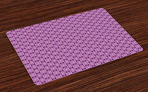 ABAKUHAUS Lila und Flieder Platzmatten, Retro Geometric Tile, Waschbare Stoff Esszimmer Küche Tischdekorations Digitaldruck, Pflaume