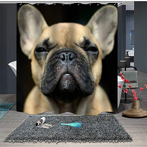 Chickw1 Duschvorhang Anti-Schimmel & Wasserdicht, 3D Creative Haustiere Welpen Drucken Duschvorhang mit 12 Duschvorhangringe für Badezimmer (180x200cm,Bulldogge)
