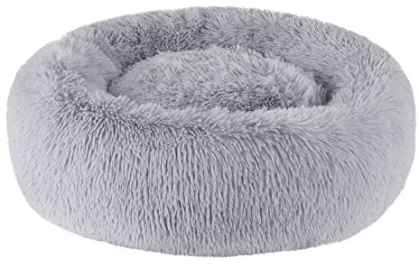 BVAGSS Hundebett Rund Katzenbett Flauschig Donut Kuscheliges Hundekissen Waschbar Ultra Weicher Plüsch Haustierbett für Kleine, Mittelgroße und Große Hunde, Katzen XH034 (Diameter:80 cm, Light Grey)