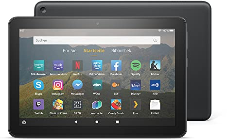 Fire HD 8-Tablet, 8-Zoll-HD-Display, 64 GB, Schwarz, Ohne Werbung, für Unterhaltung unterwegs (2020).
