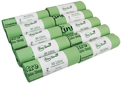 200 x 80L BioLiner Compostable Bags for Swing Bins & Dustbins (10 rolls) Food Waste Bin Liners - EN 13432 - Compostable 80L Swing-Bin Bags with Composting Guide