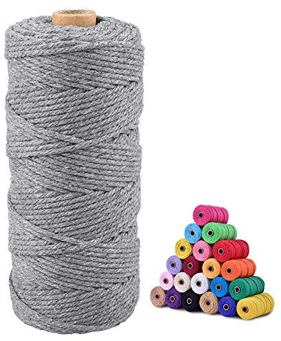 jijAcraft 3MM Macrame Cord, 100M Grey Cotton String Twine for Crafts, Graden String Cotton Rope for DIY Crafts Wall Hanging Plant Hanger Knitting Bundling Wrapping