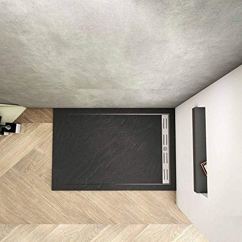 Plato de Ducha Rectangular extraplano RESINA PIZARRA GEL COAT NEGRO, Válvula incluida, Antideslizante 80x100cm