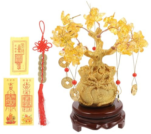 WINOMO Feng Shui Geldbaum Bonsai, Kristall Geld Baum Feng Shui Deko Geldbaum, Citrin Stein, 19cm