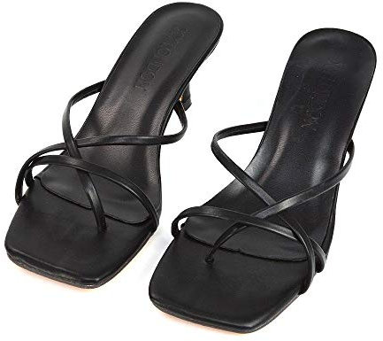 ESSEX GLAM Womens Low Heel Mule Sandals Ladies Strappy Square Toe Post Slip On Stiletto Kitten Heel Summer Shoes Size 3-8