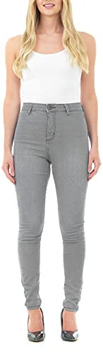 M17 Women Ladies High Waisted Denim Jeans Skinny Fit Casual Cotton Trousers Pants with Pockets (24, Mid Grey)