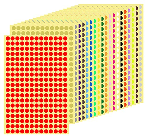 20 Blätter 5200pcs Runde Punkt-Aufkleber, Klebepunkte Bunt, Bunt Etiketten Markierungspunkte, Klebrige Farbkodierung-Aufkleber, Kleine Runde Dot Aufkleber, Stickers für Kalender Basteln Papier, 8mm