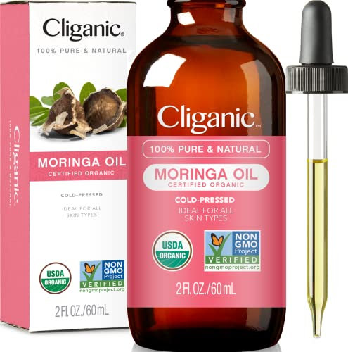 Cliganic Organic Moringa Oil (2 oz), 100 % rein, für Gesicht & Haar, natürlich kaltgepresst