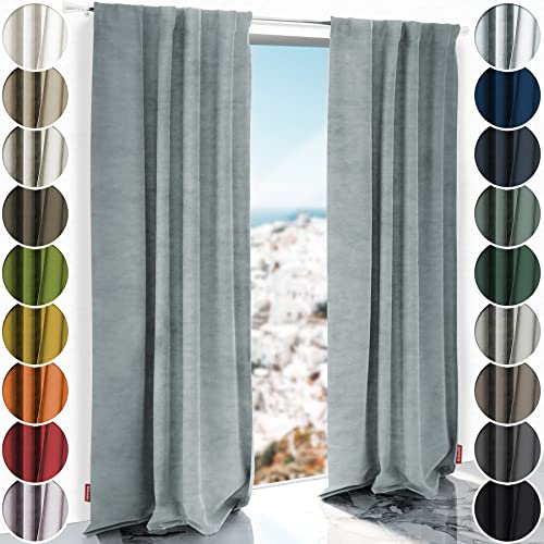 Schuette® Verdunkelungs-Vorhang Gardine mit Tunnelband ● Millenium Velvet: Koala Shade (Grau) ● 250x135cm Höhe x Breite (1 Stück) ● Knitterfrei Pflegeleicht Thermo Blickdicht & stark Abdunkelnd