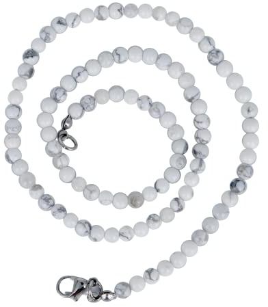 Taddart Minerals – Weiß Graue Halskette aus dem natürlichen Edelstein Magnesit mit 4 mm Kugeln und 45cm Länge – handgefertigt